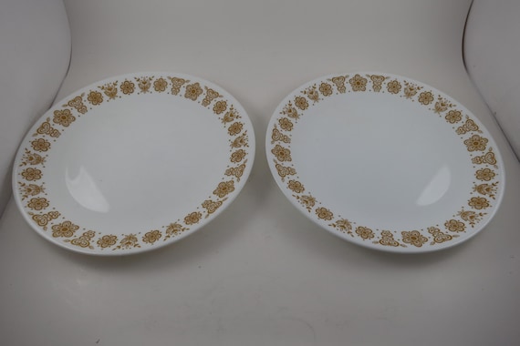 Pair of Vintage Corelle Butterfly Gold 10 Inch Dinner Plates Very Good Used Condition