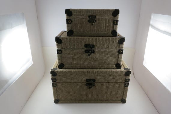 90's Three Piece Brown Fabric Nesting Box Set Excellent Condition with Latches Home Decor