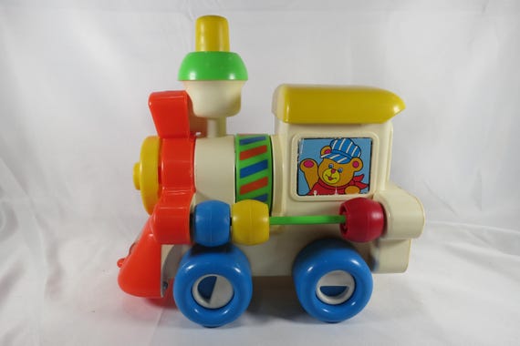 1982 Playskool Busy Choo Choo Train Toy: Mirror, Rattles, Spinners (9.5" L)