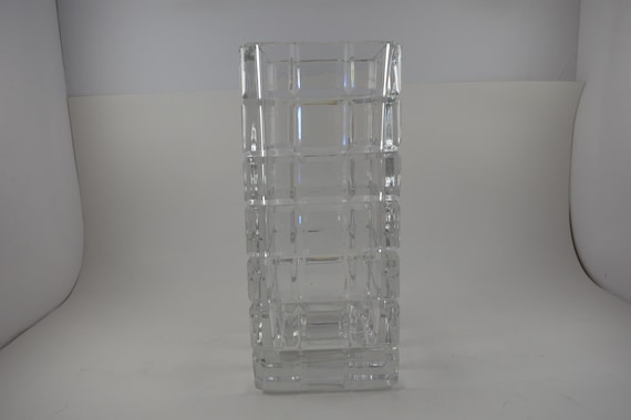 Vintage Lead Crystal Blocks Cased Vase 9 Inches Tall