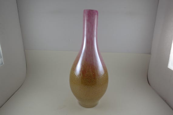 Heavy Art Glass Pink & Gold Speckled 12 1/4 Inch Tall Vase Pristine