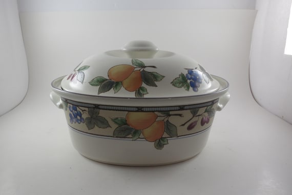 Vintage Mikasa Intaglio CAC29 Garden Harvest Pattern Oval Serving Dish with Lid