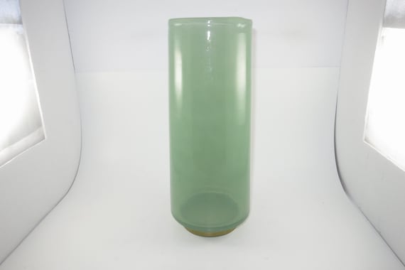 Vintage Sage Green 12 7/8 Inch Hand Blown Glass Vase