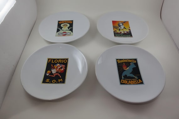 Set of Four Vintage Pottery Barn 2002 Vintage Posters Collectors Plates