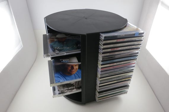1990's Black Laserline CD Holder Rotating Base Holds 80 Disc's