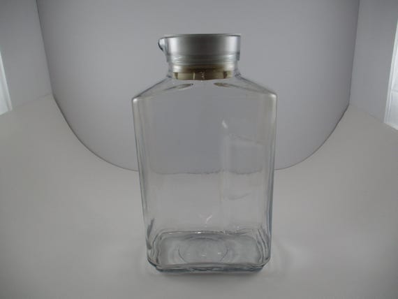 Vintage Anchor Hocking Ribbed Glass Juice/Water Jar with Original White Lid 2 Liter Excellent Original Condition