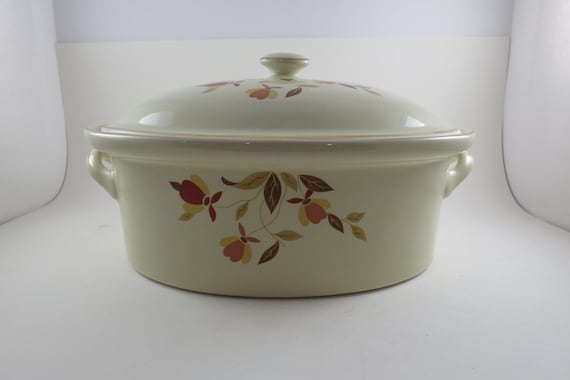 Vintage Jewel Tea Autumn Leaf Pattern 1991 Large Casserole Dish with Lid Double Handled 12 1/2 Inches Excellent Condition