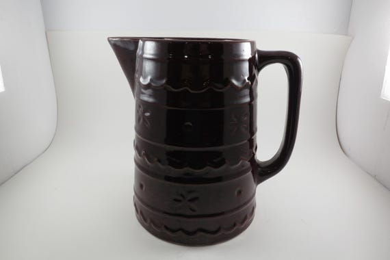 Vintage Brown Stoneware Marcrest Water Pitcher 8 Inches Tall