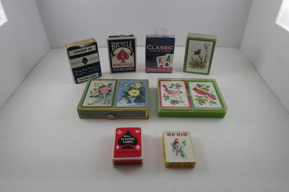 10 Decks Of Vintage Playing Cards Some Still Sealed Hallmark Congress Superior Jumbo Pinochle Mini Old Maid All Complete Excellent Condition