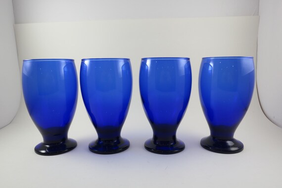 Vintage Set of Four Cobalt Blue Water Glasses
