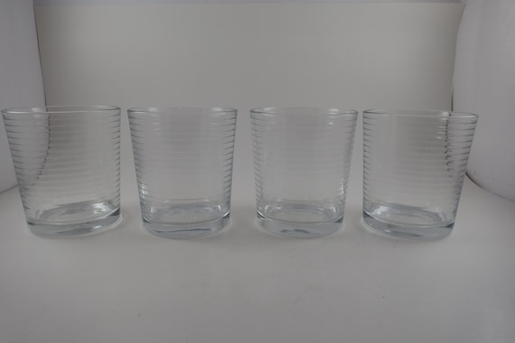 Set of Four Doro by Pasabache 4 Inch Double Old Fashioned Glasses Horizontal Lines