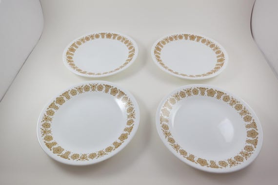 Four Vintage Corelle Butterfly Gold 6 3/4 Inch Salad/Bread Plates Excellent Used Condition