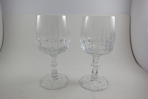 Pair of Vintage Schott Zwiesel Flamenco Water Goblets Cut Crystal Glasses 6 3/4 Inches Tall Beautiful Condition