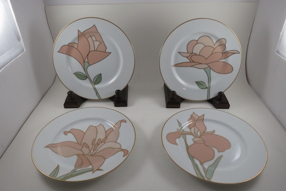 Set of 4 Vintage Fitz & Floyd Fleur De Paris Rose Salad Plates (7 1/2 Inch)