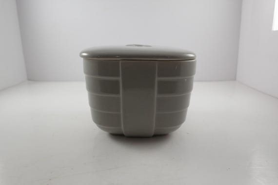 Vintage Hall China Co Hotpoint 5x5 Gray Square Refrigerator Jar Bowl Dish with Original Lid Excellent Condition