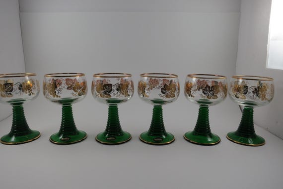 Set of Six Bockling Germany Romer Wine Glasses Emerald Green Beehive