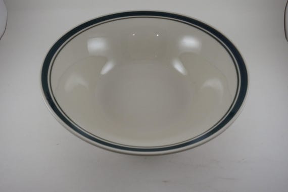 Vintage 9 Inch Diamond Stoneware Serving Bowl Green Rim