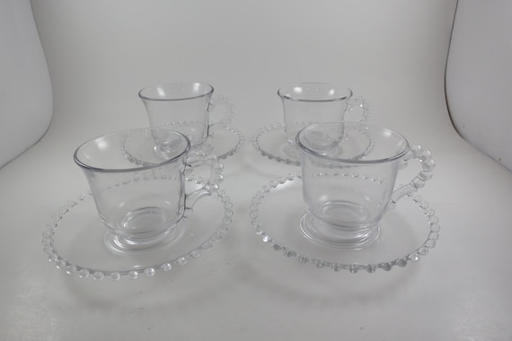 Vintage Imperial Glass Candlewick Cup and Saucer Sets (Set of Four)
