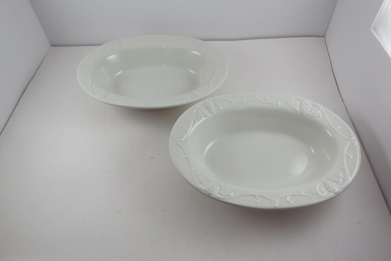 Pair of Vintage Red Cliff Ironstone Grape Pattern 9 3/4 Inch Oval Serving Bowls Excellent Used Condition