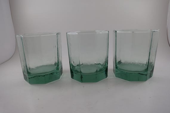 Vintage Set of Three Octagon Green Tumblers