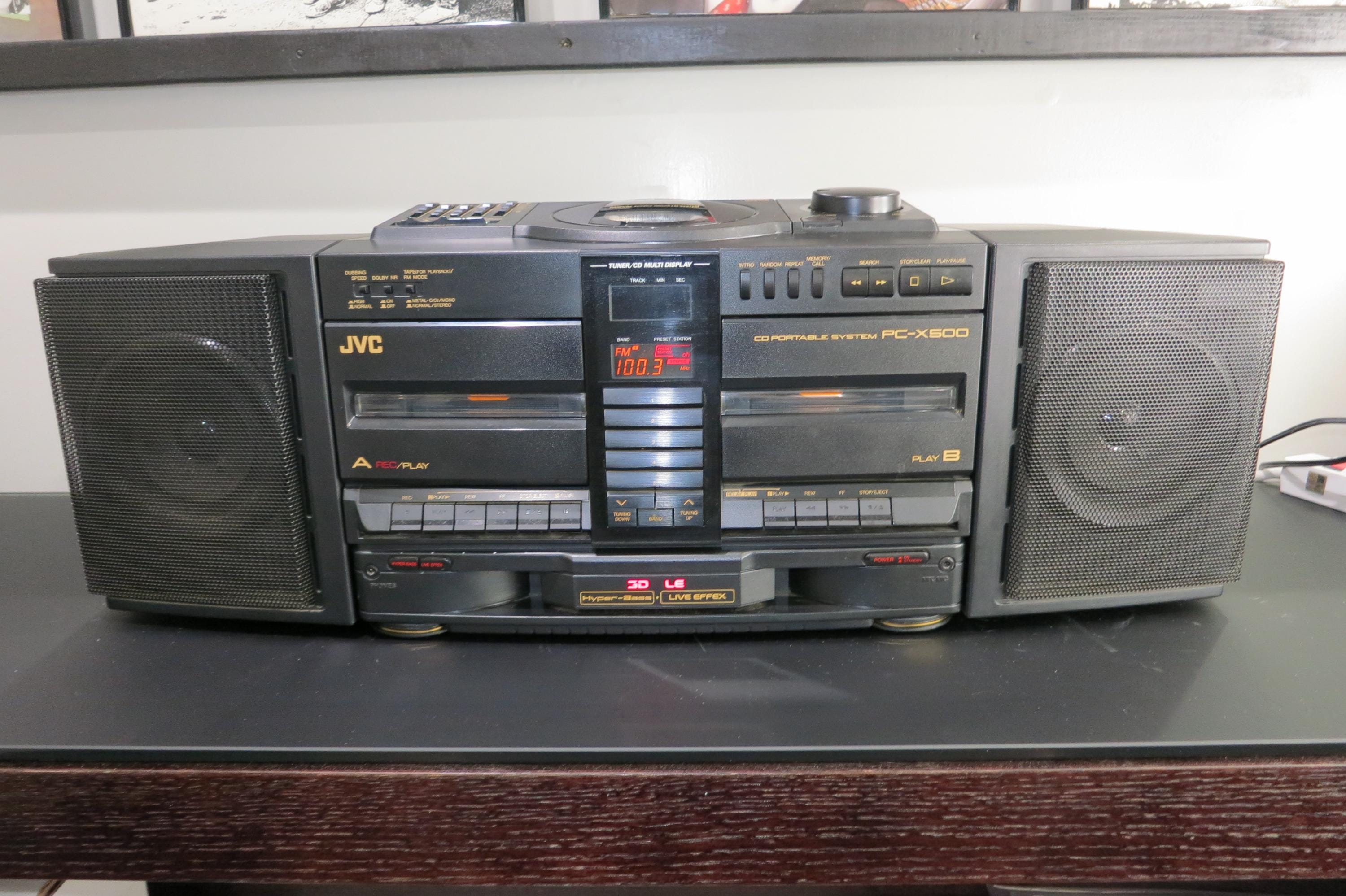 Vintage 1990 Boom Box JVC Model PC-X500 Cassette Cd Portable Boom