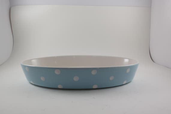 Vintage Spode Baking Days Oval Serving Dish: Baby Blue Polka Dots