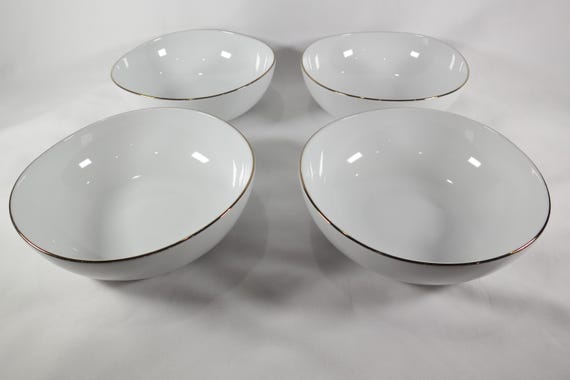 Set of 4 West Elm Gold Trim Organic Fruit Bowls LN