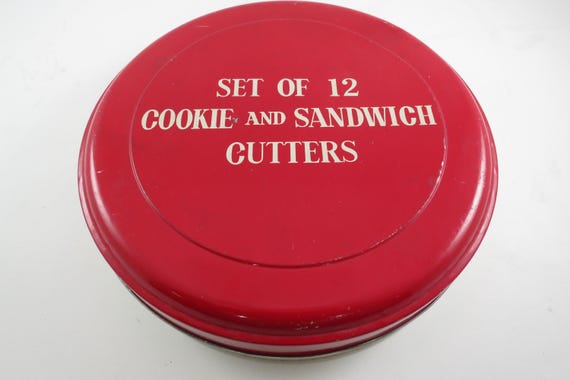 Vintage Set of 12 Cookie and Sandwich Cutters In Original Tin Made in Japan