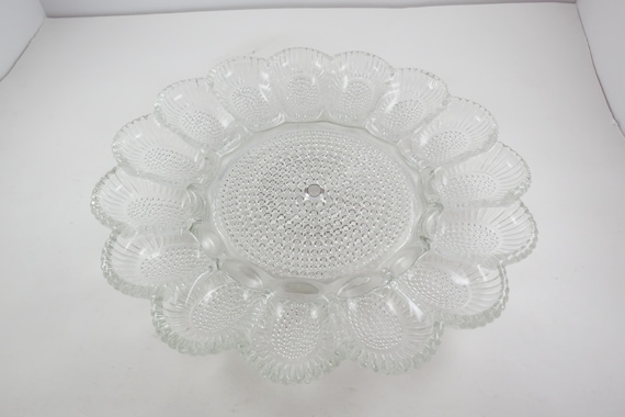 Vintage Pressed Glass Egg Plate Deviled Hobnail Indiana Glass Company 11 Inches Excellent Original Condition