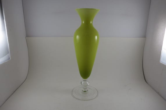 Empoli Lime Green Uramium Glass Style Cased 12 1/4 Inch Vase Clear Base
