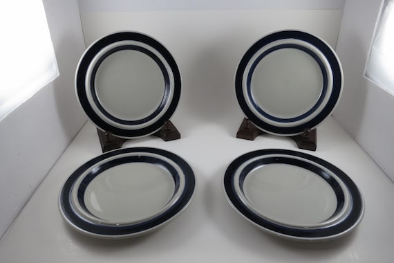 1960s Arabia Finland Anemone Blue Stoneware Salad Plates, Set of 4