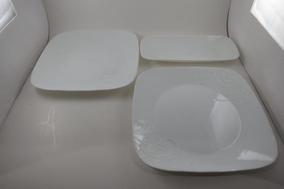 Corelle Boutique Cherish Embossed Square Dinner Plates with Relish Tray