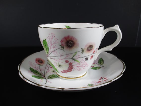 Pink Floral Regency England Bone China Cup and Saucer Set Perfect Condition