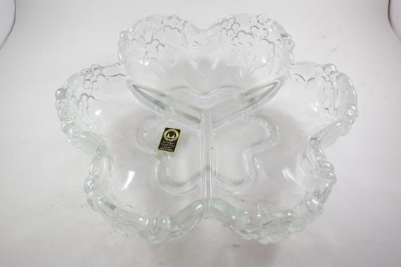 Vintage Walther Glas Kristallglas 3 Section Divided Dish 10 1/2 Inches
