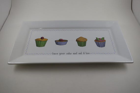 BIA China Rectangle Snack Center Plate Cupcake Platter Have Your Cake