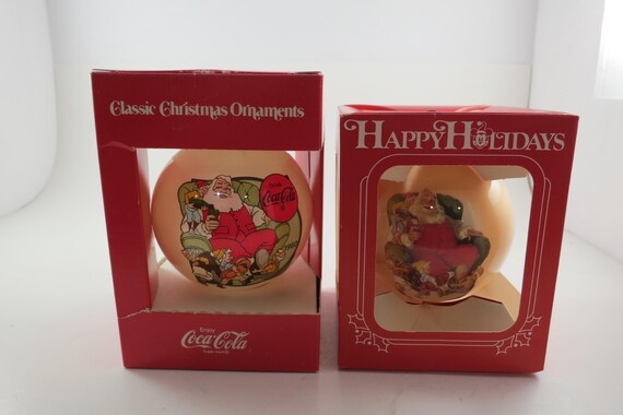 Pair of Vintage Coca Cola Christmas Ornaments In Original Boxes Excellent Condition