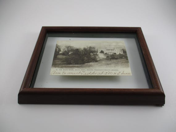 Framed 1906 Post Card South Front of the White House In Clear Glass and Wood Frame 9x7