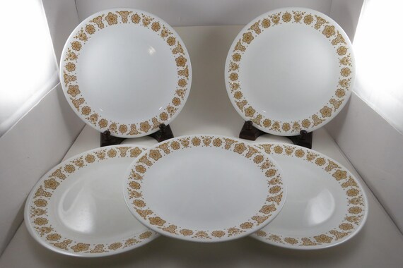 Vintage Corelle Butterfly Gold 10 1/4 Inch Dinner Plates-Set of 5