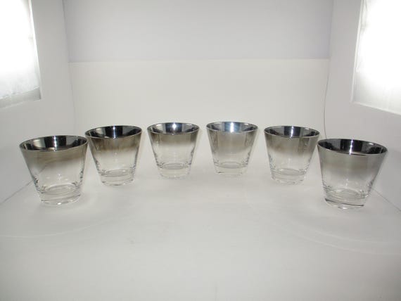 Set of Six Vintage MCM Silver Fade Tumblers 3.25 Tall Excellent Original Condition