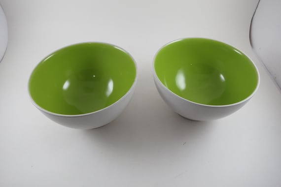Crate & Barrel Max Green Pair of 5 3/4 Inch Soup/Cereal Bowls EUC