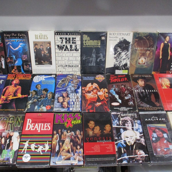 SALE Vintage 80's 90's Music VHS Tapes Beatles Genesis Pink Floyd Warrant Korn Stones Metallica Thriller Aaliyah Garth Guns N Roses More