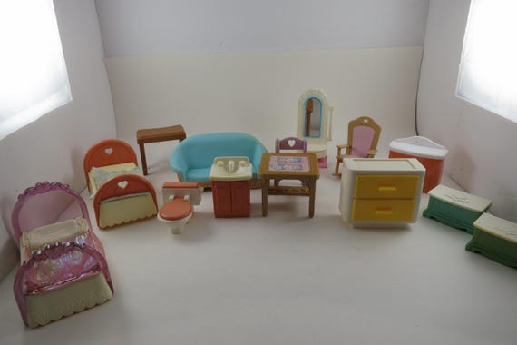 Vintage 90's Doll House Furniture Lot of 14 Pieces Fisher Price