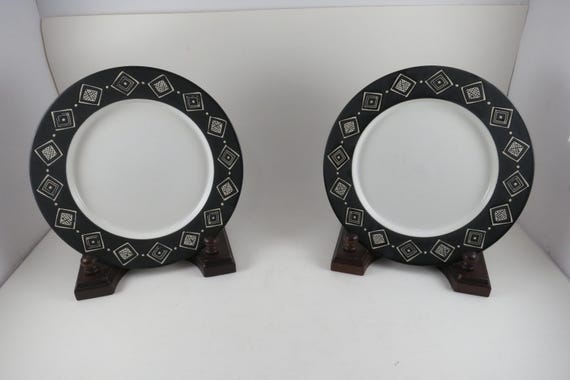 Pair of Pottery Barn Bongo (Black) 7 5/8 Inch Salad Plates