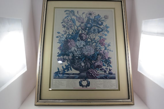 Vintage Robert Furber 12 Months of Flowers Framed June Print Tan and Beige Double Mat Gold Wood Frame 22x18 Excellent Condition