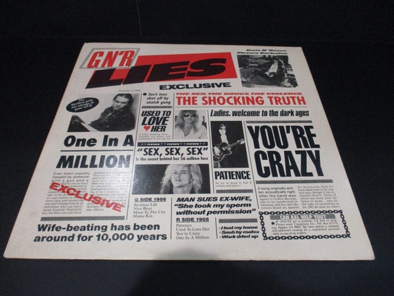 1988 Vinyl LP Record G N R Lies Guns N Roses Excellent Condition Original FIRST US Pressing Uncensored Wife Beating Cover 67961