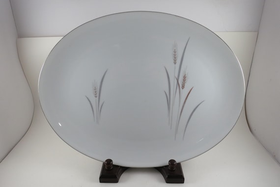 Fine China of Japan Platinum Wheat 14 1/8 Inch Oval Serving Meat Platter