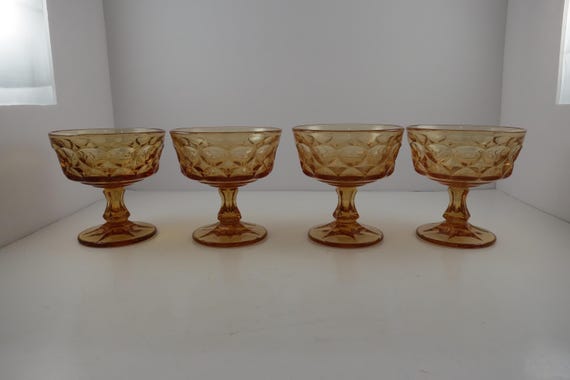 Set of Four MCM Noritake Perspective Amber Sherbert Glasses Diamond Pattern Excellent Condition