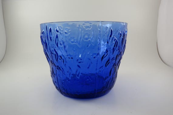 Vintage Cobalt Blue Heavily Embossed Wide Vase
