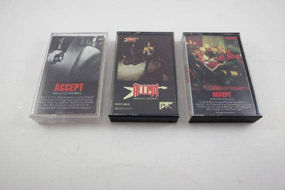 Vintage 1980's Accept Cassette Tapes Excellent Condition Russian Roulette Restless and Wild Metal Heart Midnight Self Sold Individually