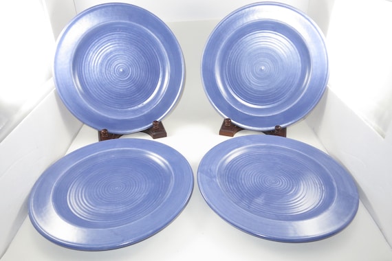 Vintage Pfaltzgraff Stonewash Blue Pattern 11 Inch Dinner Plates- Set of 4